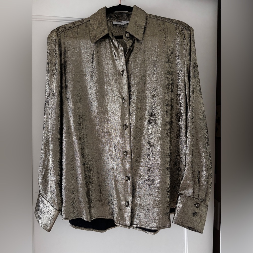 Gerard Darel Gold Shimmery Metallic Button-Up Blouse size 40
